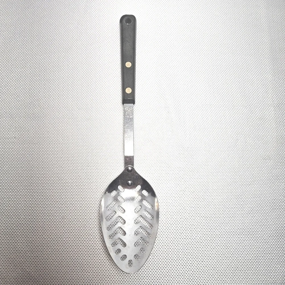 Ekco‎ Forge Slotted Spoon Stainless Steel USA Vintage Black Handle